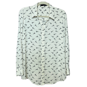 Mango Women's Eiffel Tower Paris Novelty Print Long Sleeve Blouse Size Small